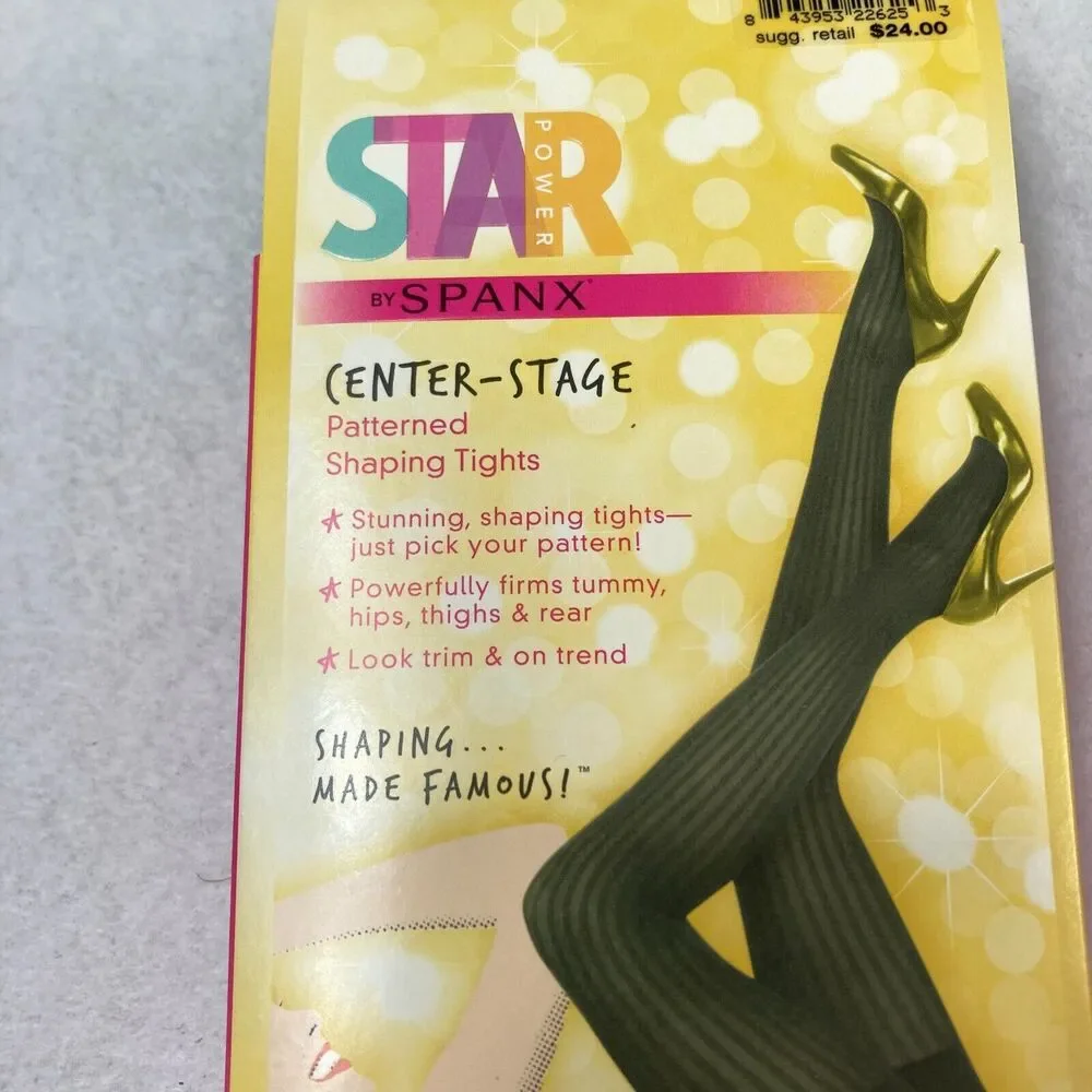 Star Power By Spanx Women's Size E Black Ribbed Row Shaping Tights Shapewear NWT